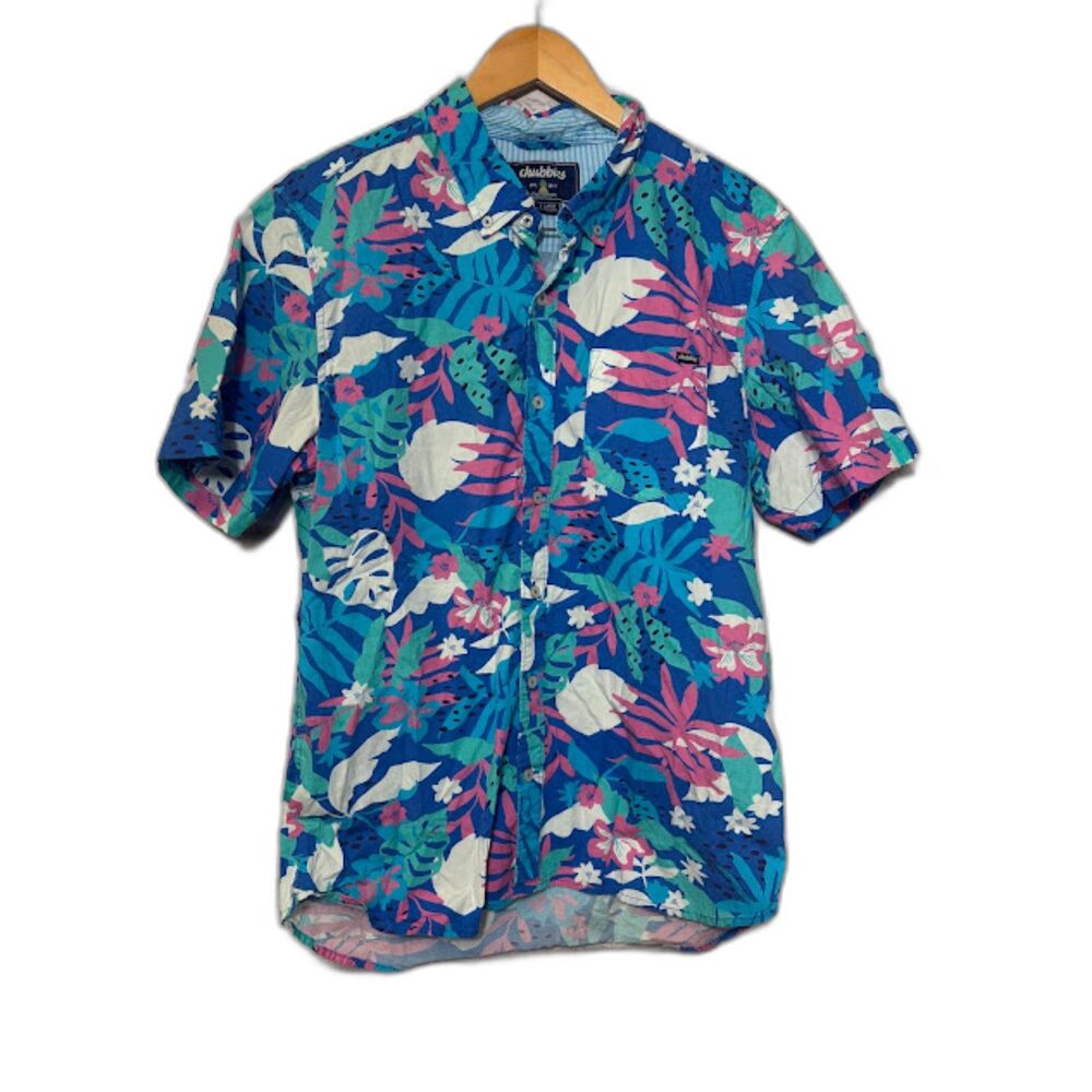 Chubbies sz L The Nectar Friday Shirt Short Sleeve Hawaiian Print Camp button up